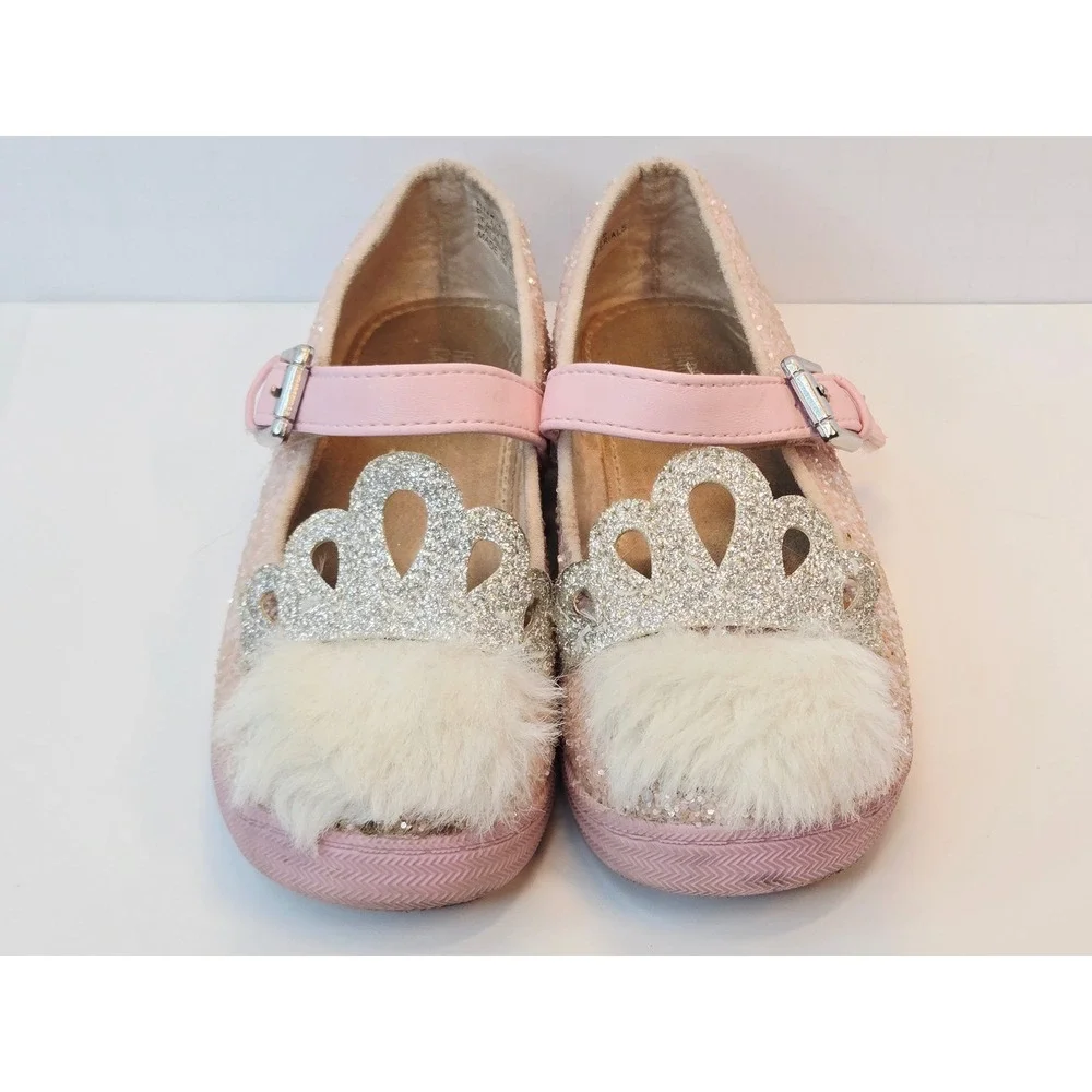 Harper Canyon Girls Pink Glitter Crown Pom Pom Mary Jane Shoes Size 10 13528779
